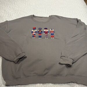 Unisex Gray Sweatshirt with Embroidered Figures